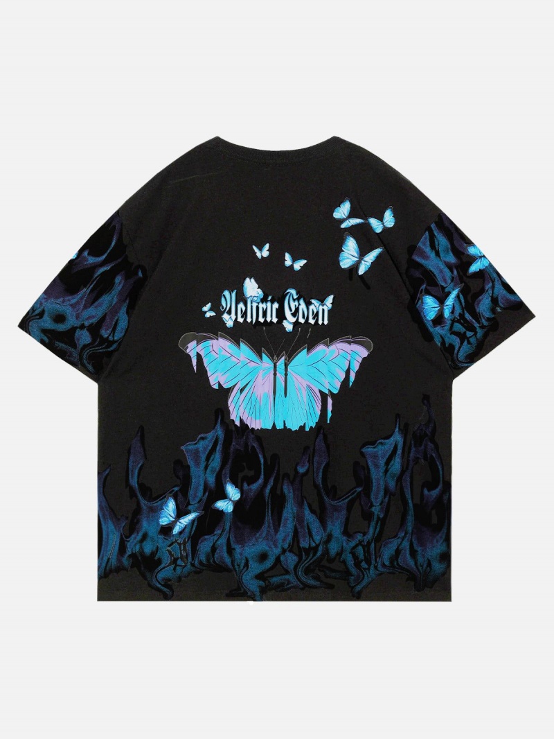 Noir  T Shirts Aelfric Eden Blue Flame Butterfly Tee - WCX-1008422